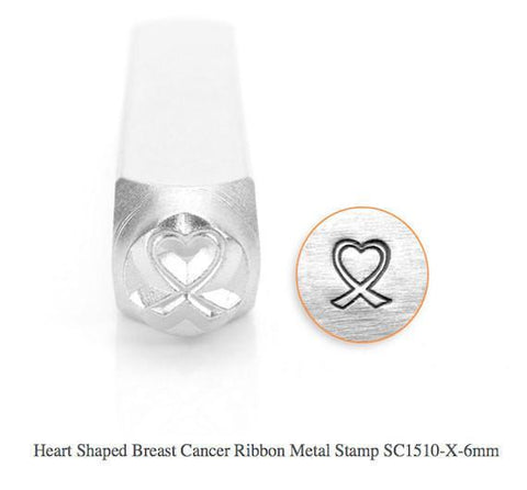 Heart Shaped Breast Cancer Ribbon Design Stamp, 6MM